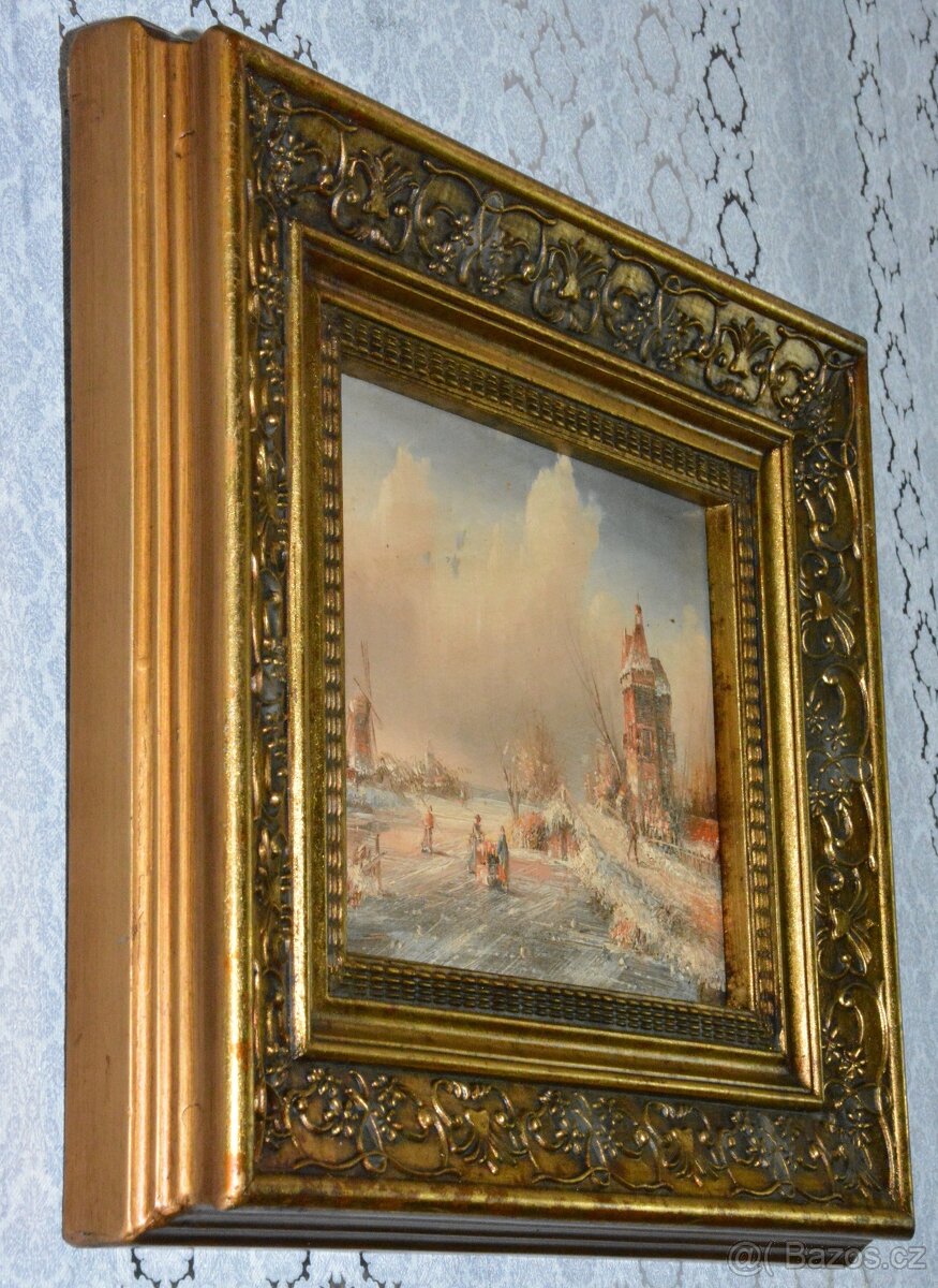 Zámecký obraz - Zima - olej na desce - 4