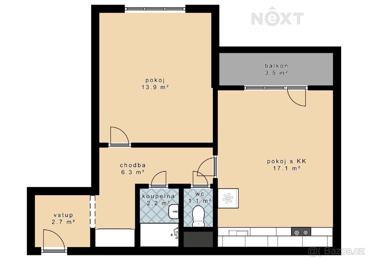 Pronájem byt 2+kk, 43㎡ - 4