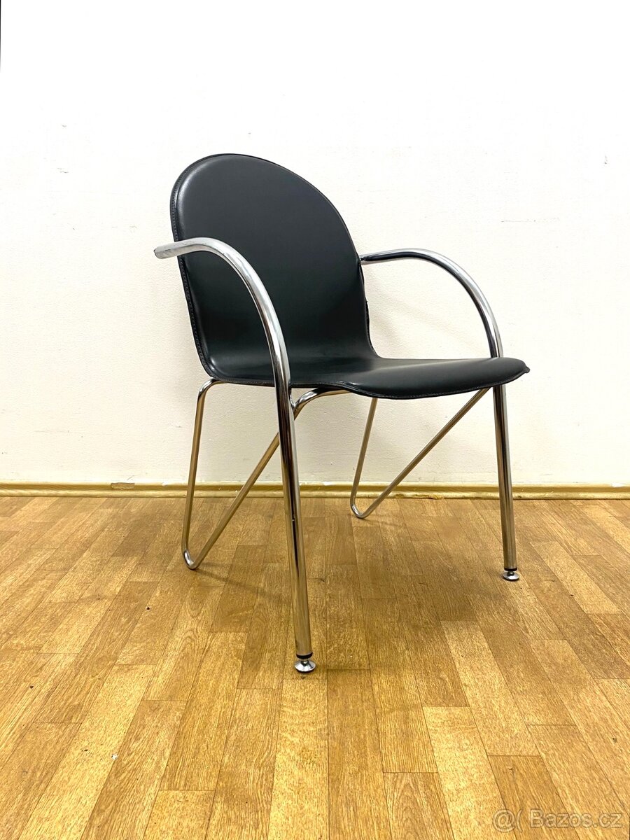 Retro židle 80. léta kůže chrom - 4