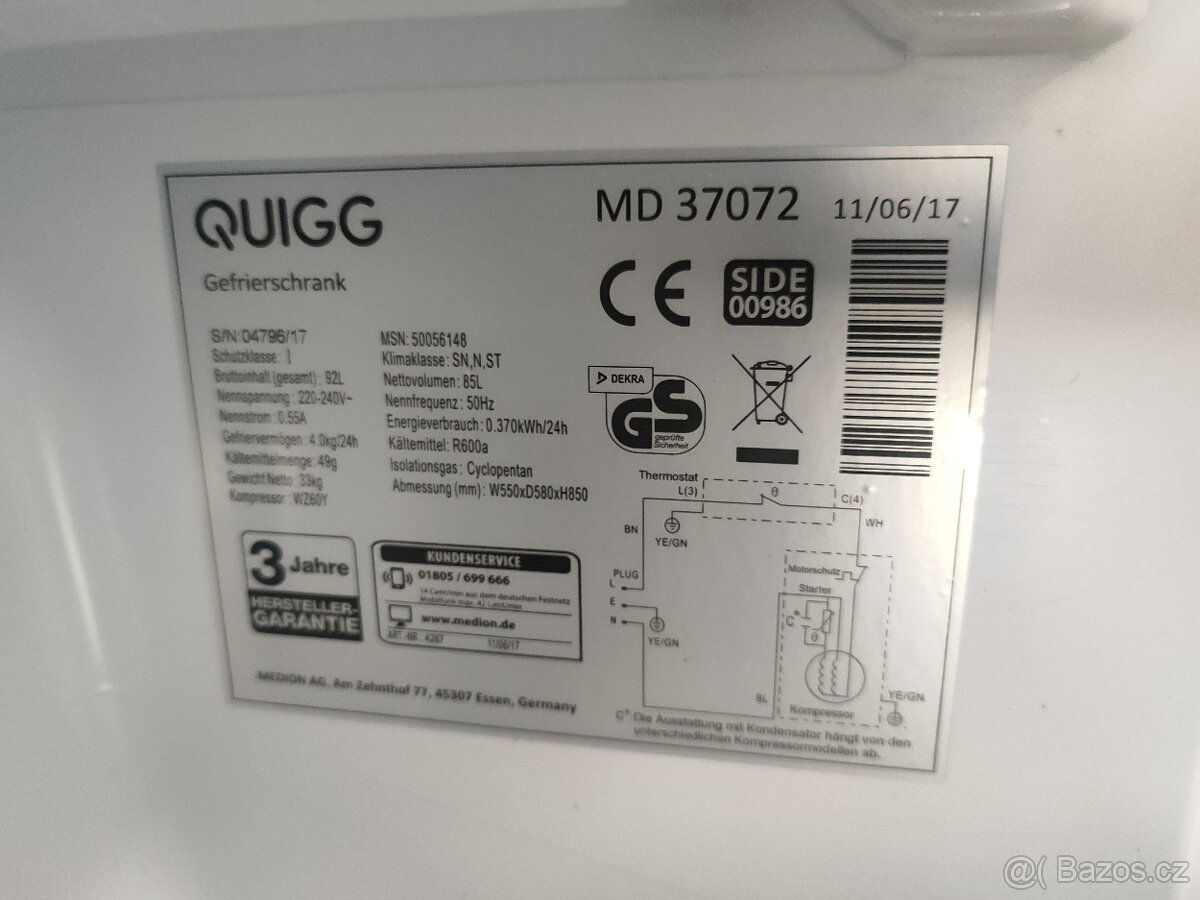 Mrazák šuplíkový QUIGG MD 37072 / 4 šuplíky - 4