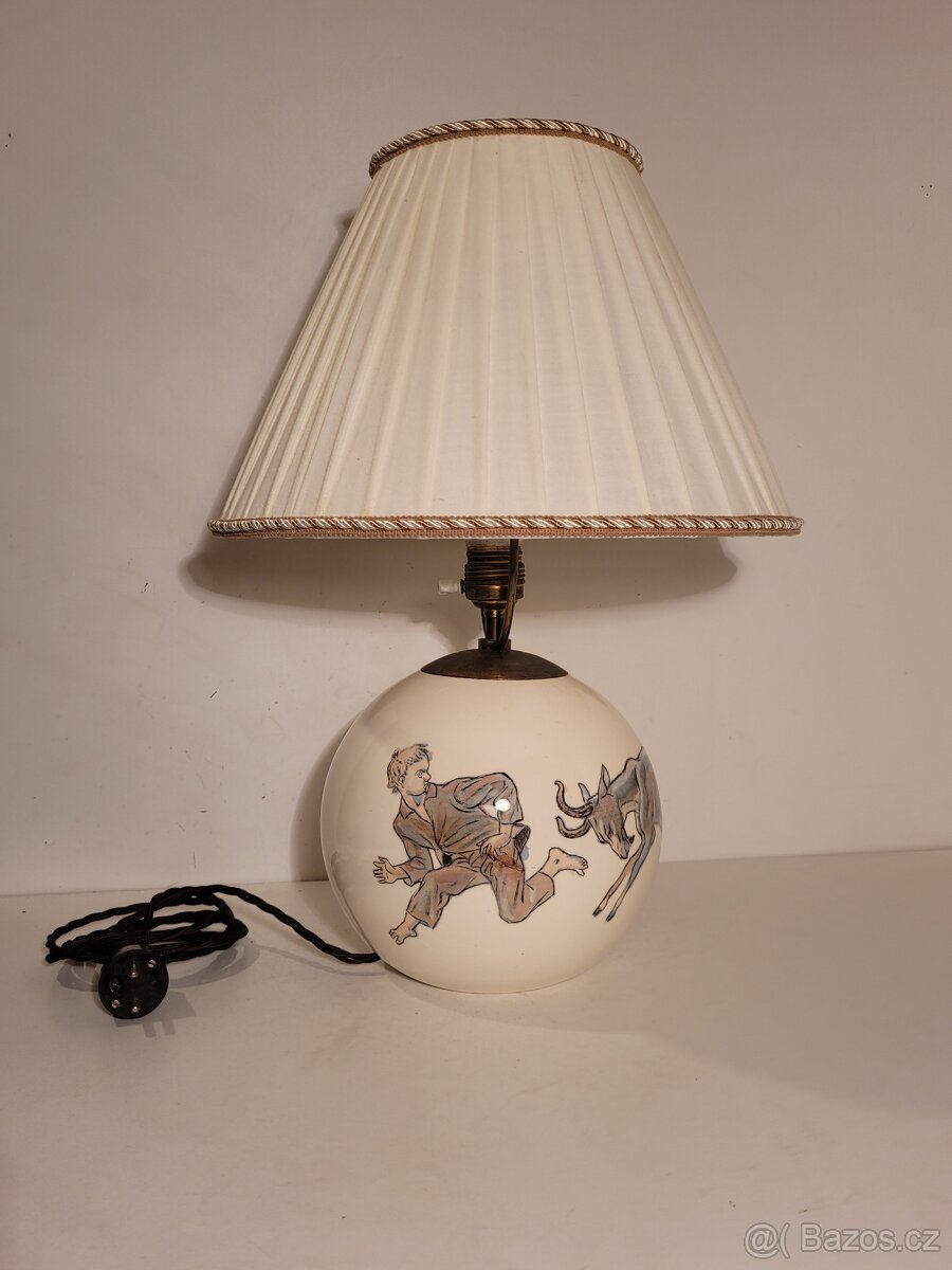 signovaná lampa, Matějů 1941, porcelánová stará lampička - 4
