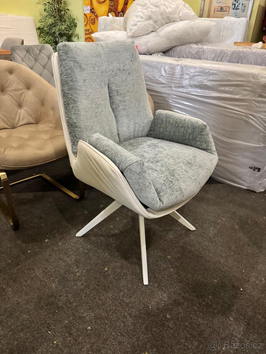 Nová Jídelní židle křesílko pravá kůže-látka - 4