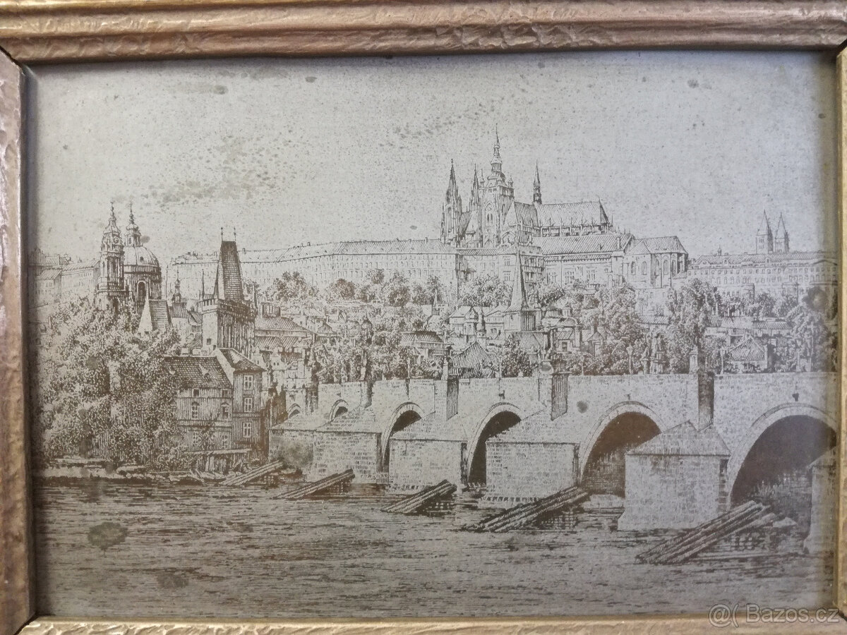 Obrazy - rytiny, Kde domov můj a Karlův most - 4