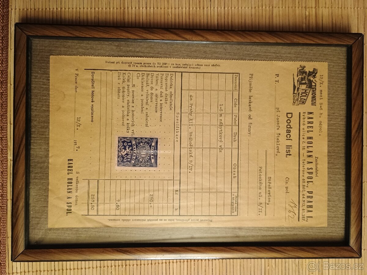 Starý dodací list v ramecku - 4