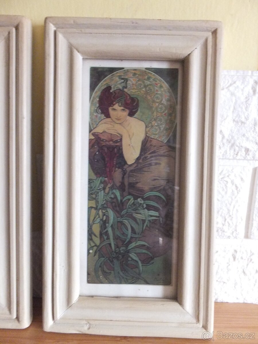 Alfons Mucha, dva zasklené staré obrazy. - 4