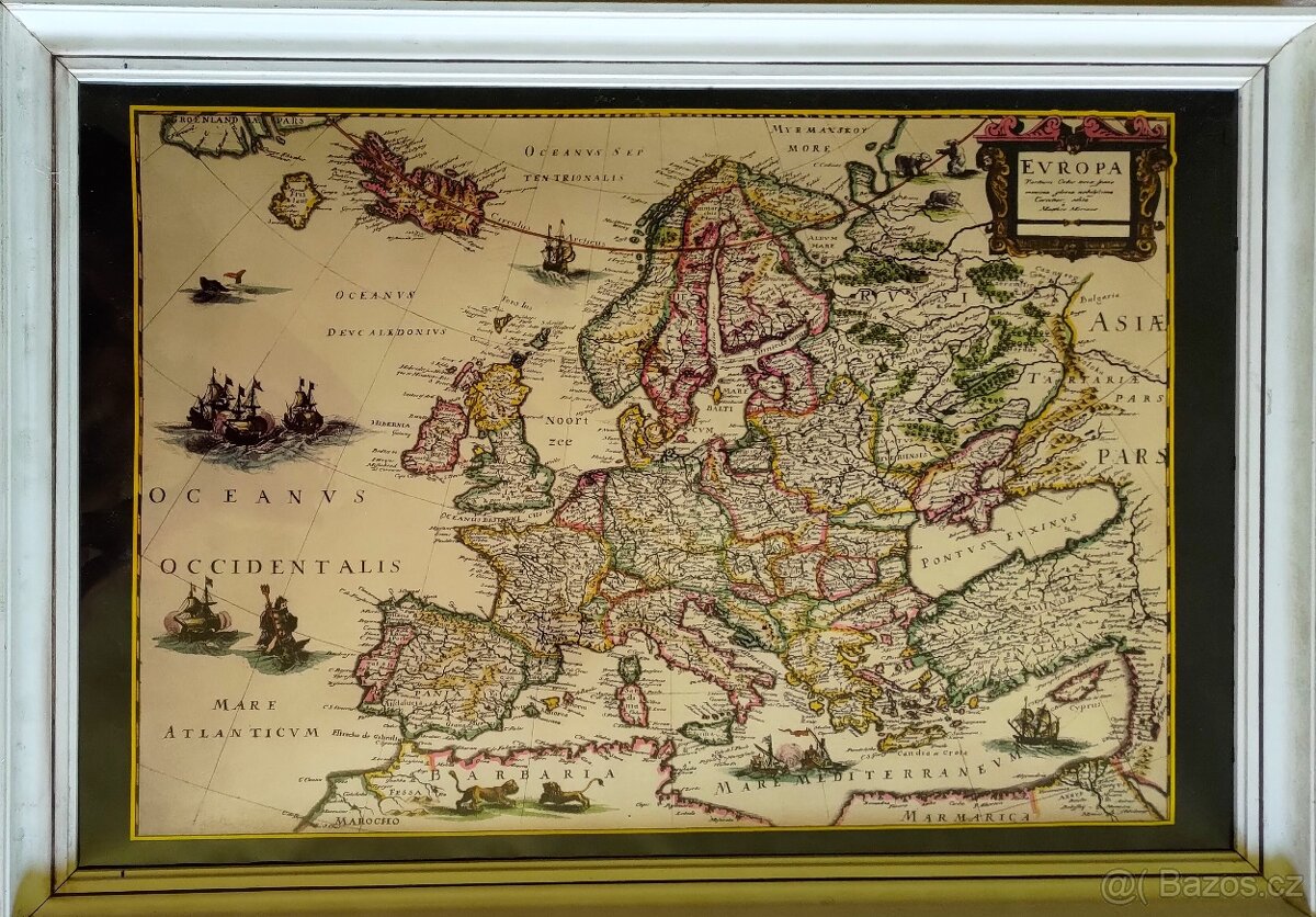 HISTORICKÁ MAPA EVROPY / obraz 57,5 x 40,5cm / - 4
