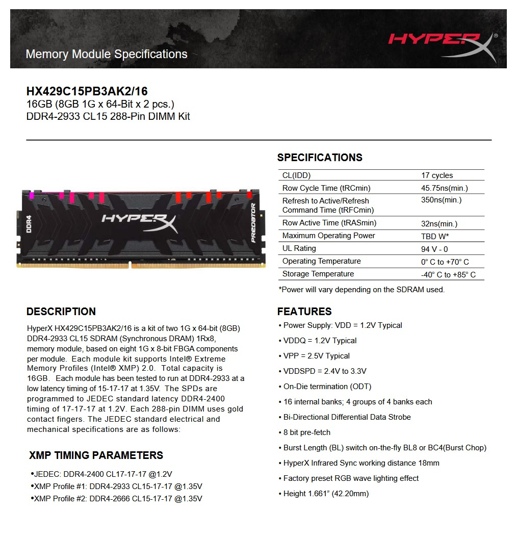 KINGSTON HYPERx PREDATOR 16GB DDR4 2933MHz RGB (2x8GB) - 4