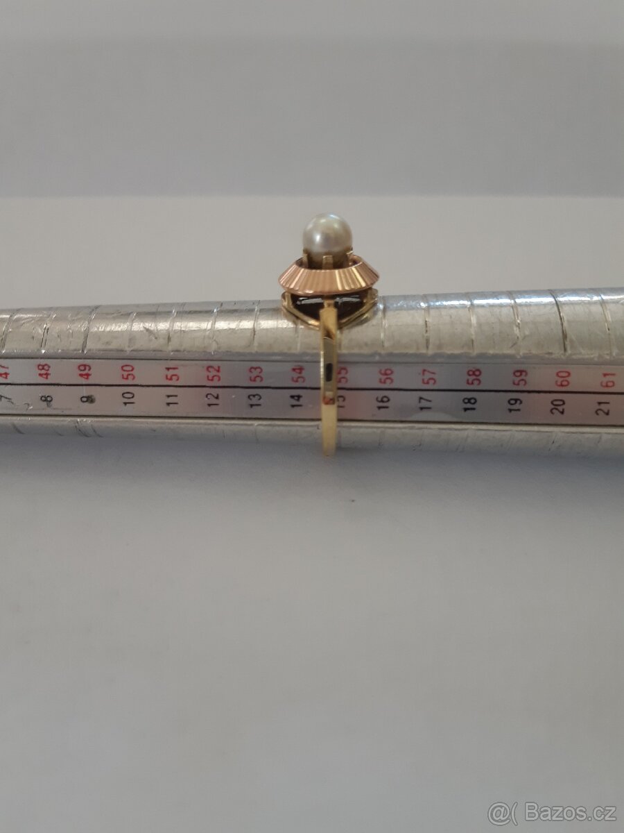 Zlatý prsten,dvojí zl.,s perlou - 4