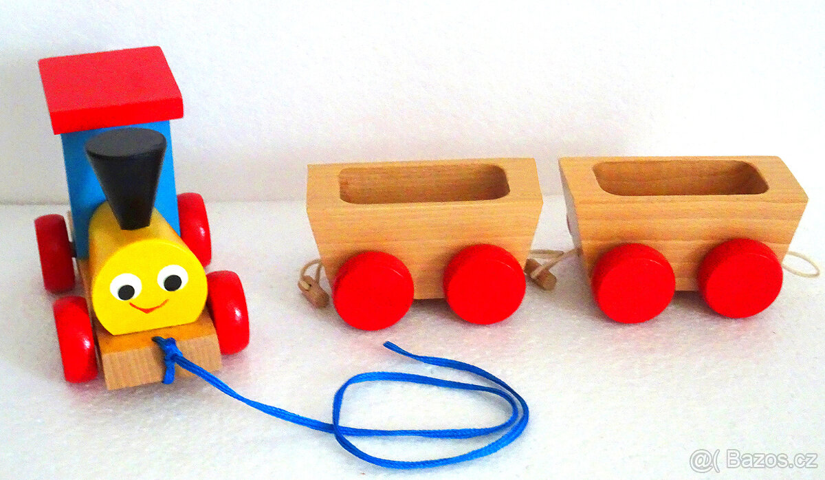 Barevný dřevěný vláček, mašinka - 4