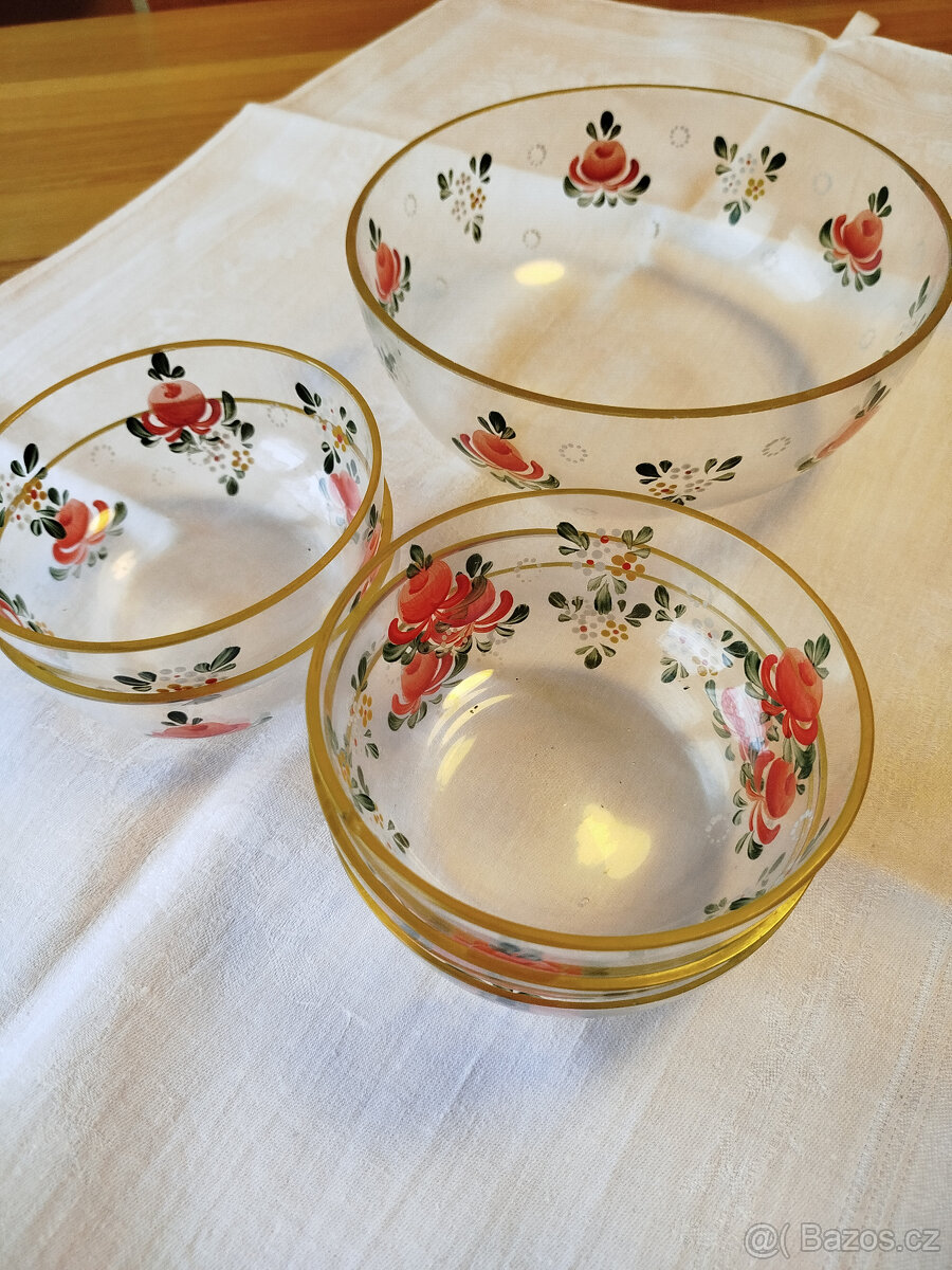 staré ručně malované skleněné misky - 4