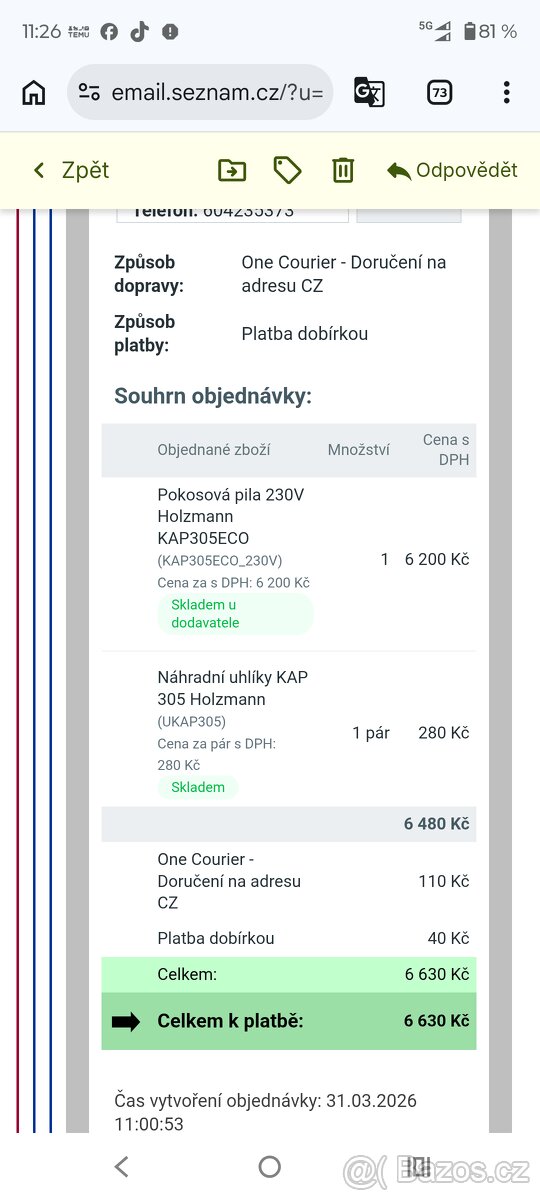 pokosová pilu HOLZMANN kap 305 - 4