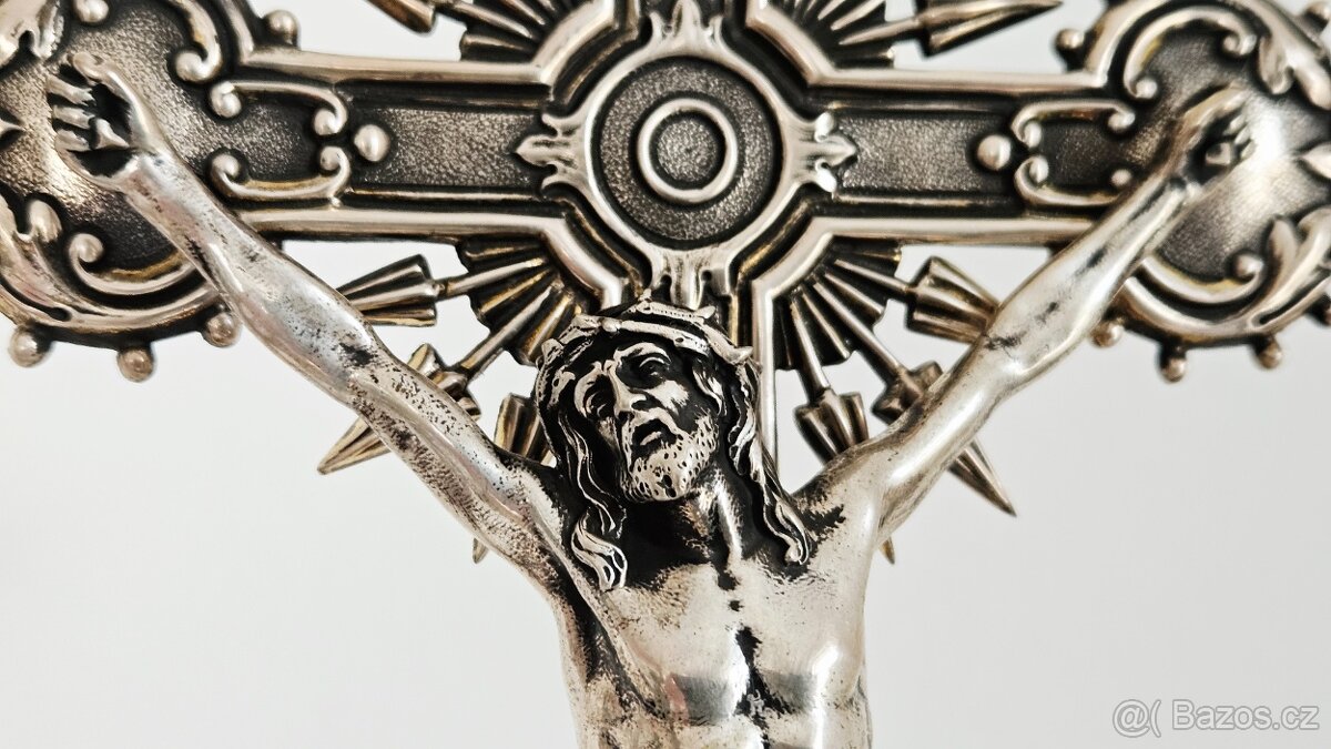 TOP Ag stříbro krucifix lotový punc rok 1858 UNIKAT - 4