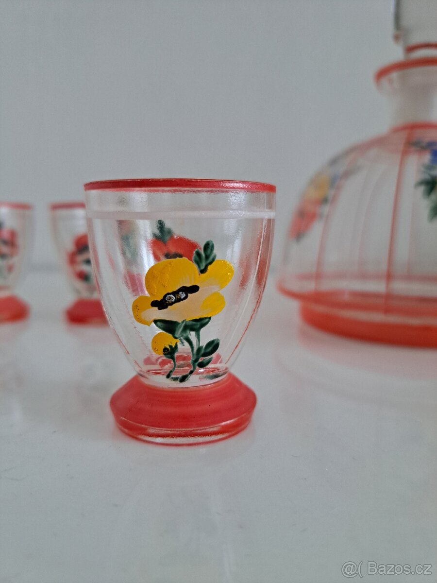 Ručně malovaná retro sada – karafa + 7 panáčků, 60.–70. léta - 4