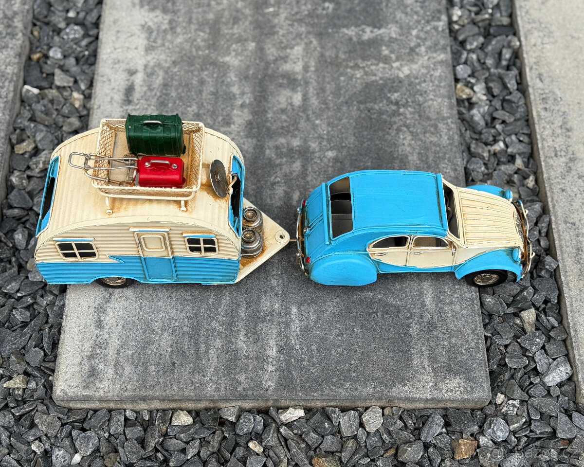 Plechový sběratelský model Citroën 2CV s karavanem kovový - 4