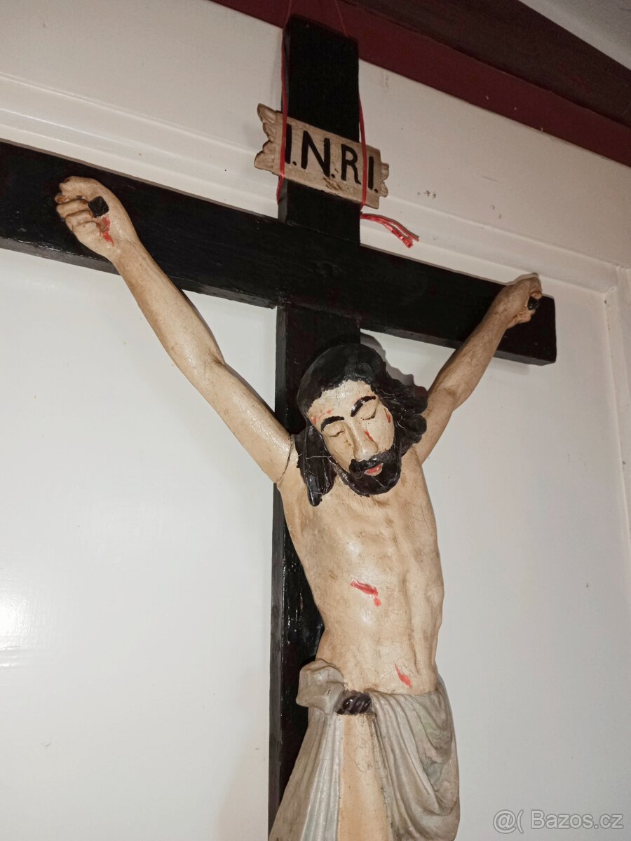 Pěkný hodně starý dřevěný Ježíš na kříži - 4