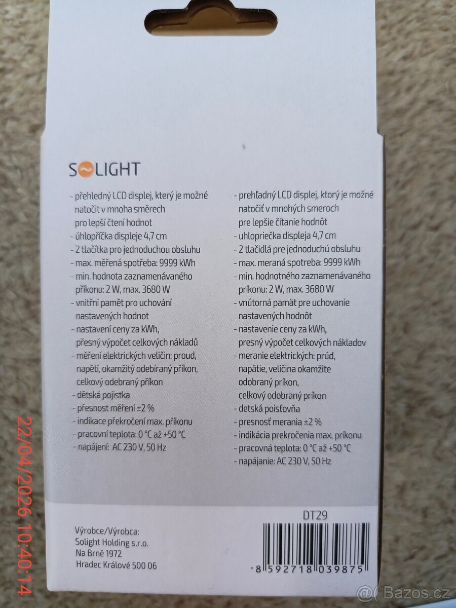 Měřič ele energie zn. Solight - 4