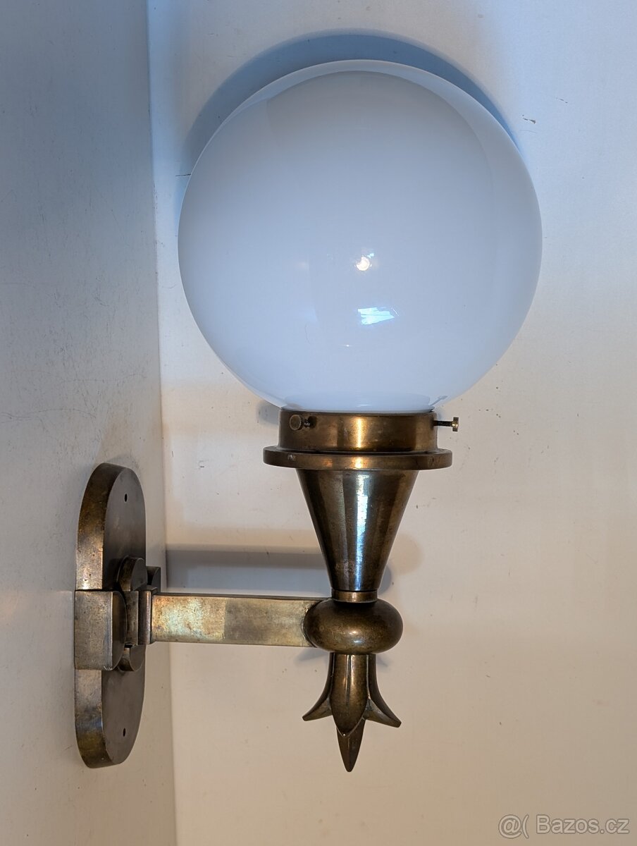 Art Deco kubistická mosazná nástěnná lampa, lampička - 4