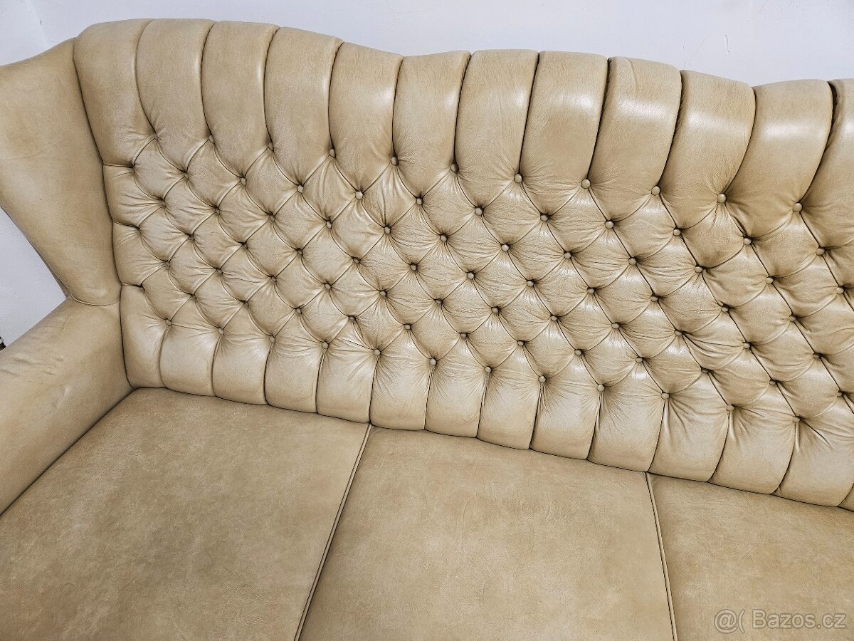 Chesterfield štýl,kožená vysoká sedačka,farba cappuccino - 4