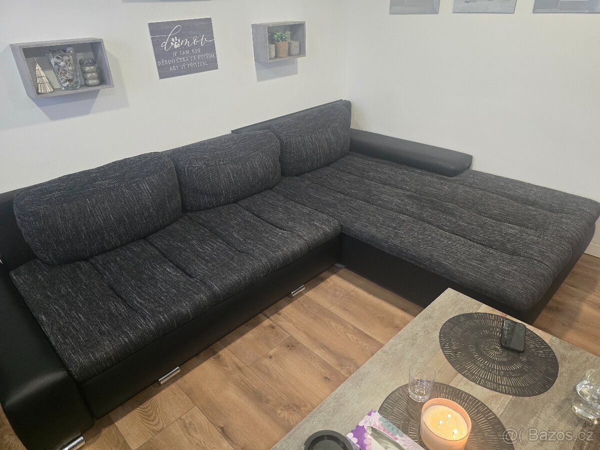 Sedací souprava, černá/černý melír - 4