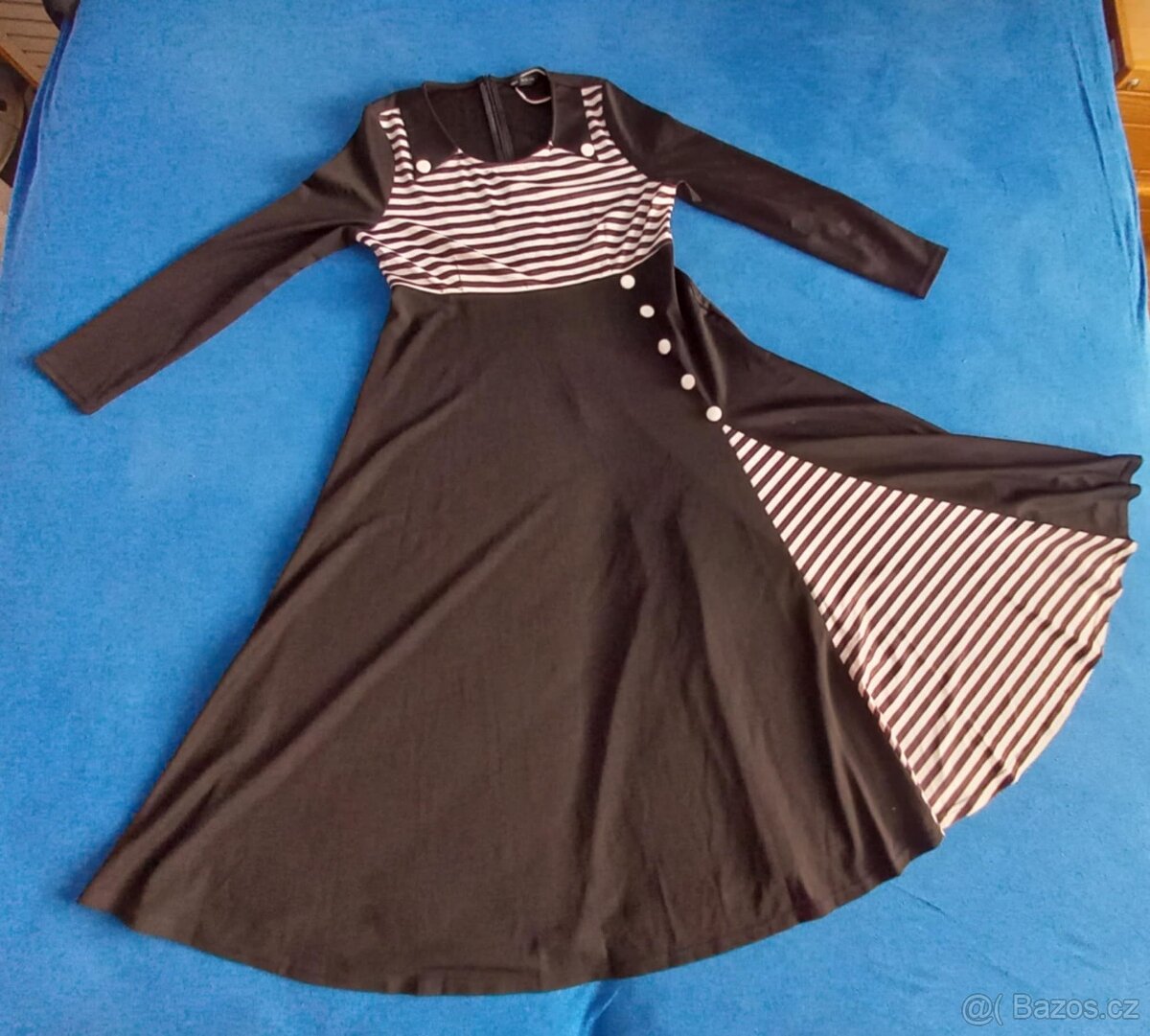 Dlouhé retro šaty s proužky, top stav - 4