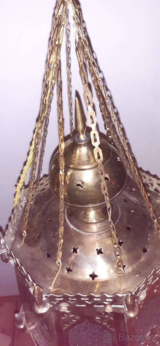 Starožitná masivní mosazná zdobená lampa - 4