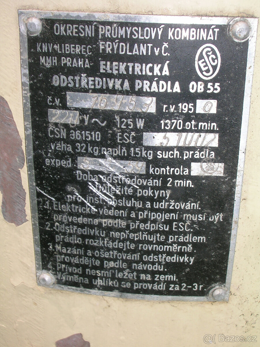 Retro ždímačka, elektrická odstředivka prádla OB 55 - 4