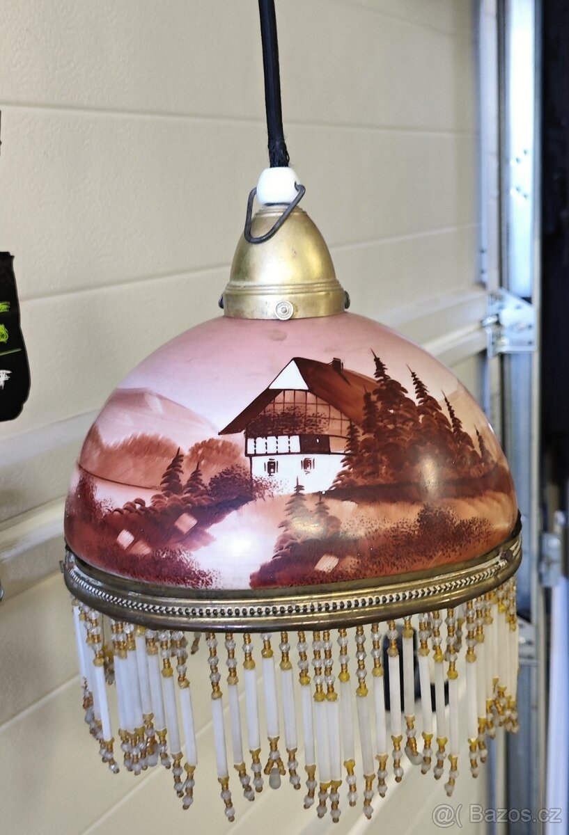 krásný starožitný kompletní stahovací lustr s ověsy - 4