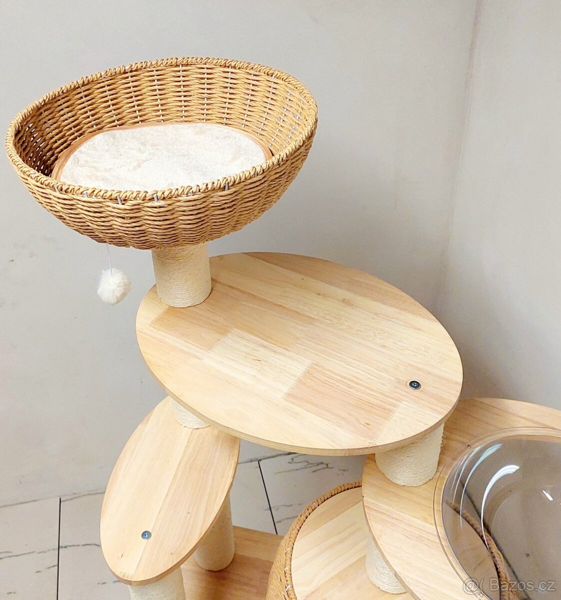 142 cm přírodní škrabadlo pro kočky s pelíškem - nové - 4