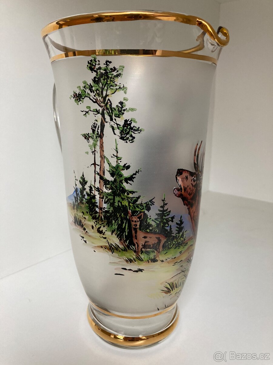 Skleněný džbán + skleničky, myslivecký motiv - 4