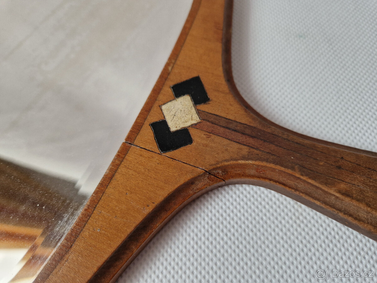 Starožitné secesní dřevěné ruční zrcátko zrcadlo fazetované - 4