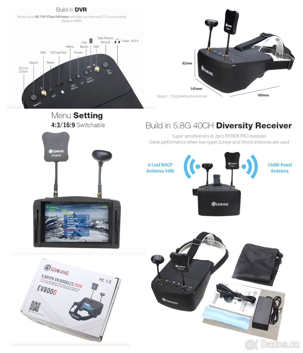Nové FPV brýle Eachine EV800D True Diversity Doprava ZDARMA - 4