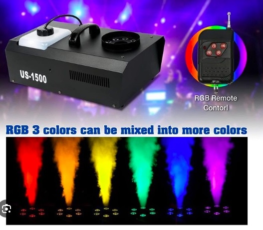 Výrobník mlhy 1500W s 9 LED diodami 3 v 1 RGB, DMX-512 s dál - 4