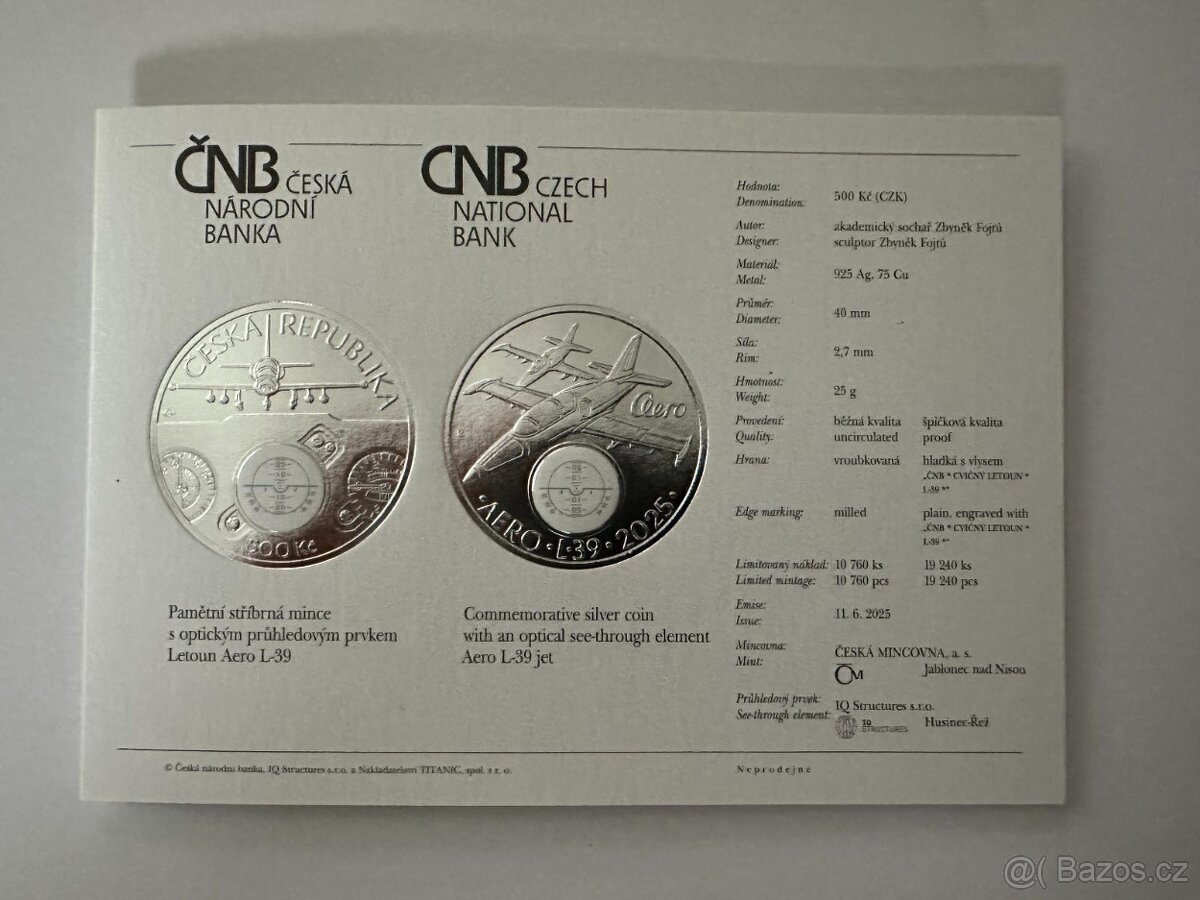 500 KČ CVIČNÝ LETOUN AERO L-39 ALBATROS (PROOF) - 4