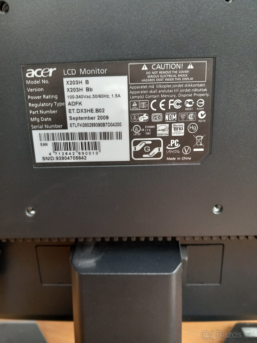 Prodám LCD monitor ACER X203H 19" - 4