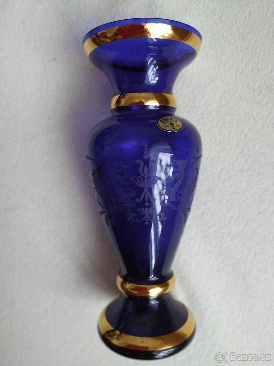 Broušená retro váza Bohemia modré sklo - 4
