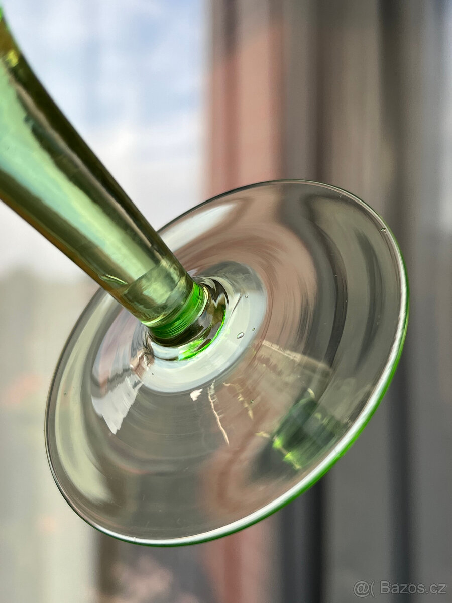 2x starožitná sklenice cejch 0.1l, uranové sklo - 4