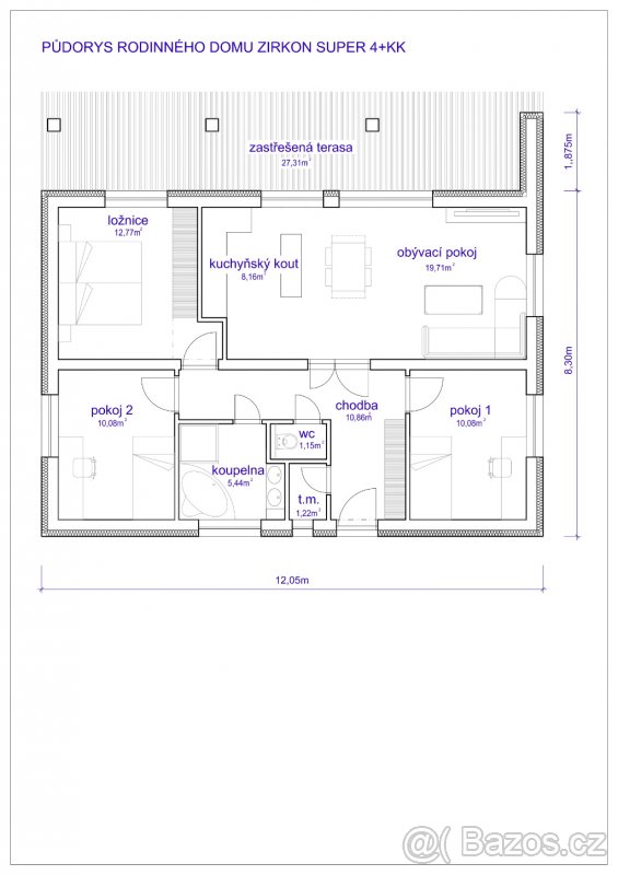 Zděný RD ZIRKON SUPER s TČ, 80 m2+ terasa 27 m2 - 4