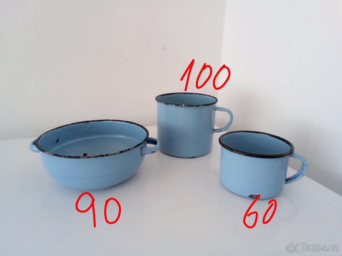 Staré, smaltované, modré nádobí - 4
