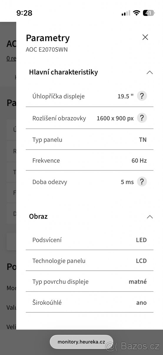 Prodám monitor AOC 19,5” - 4