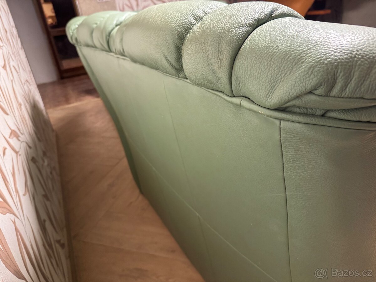 Kožená sedačka hrášková zeleň rohová - 4