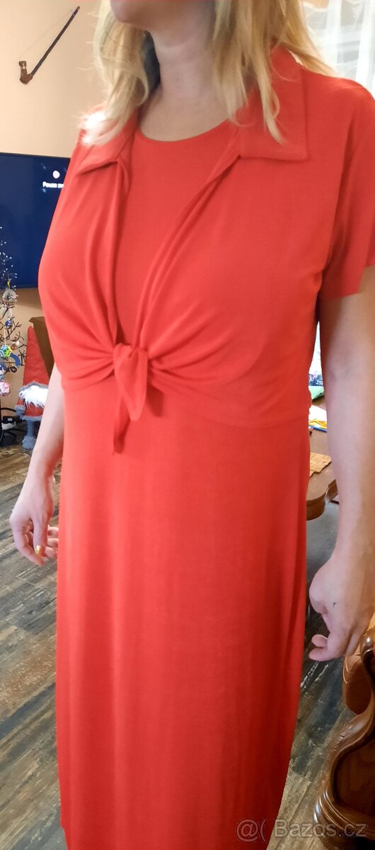 Nové,dlouhé, červené ,elastické šaty, vel XL - 4