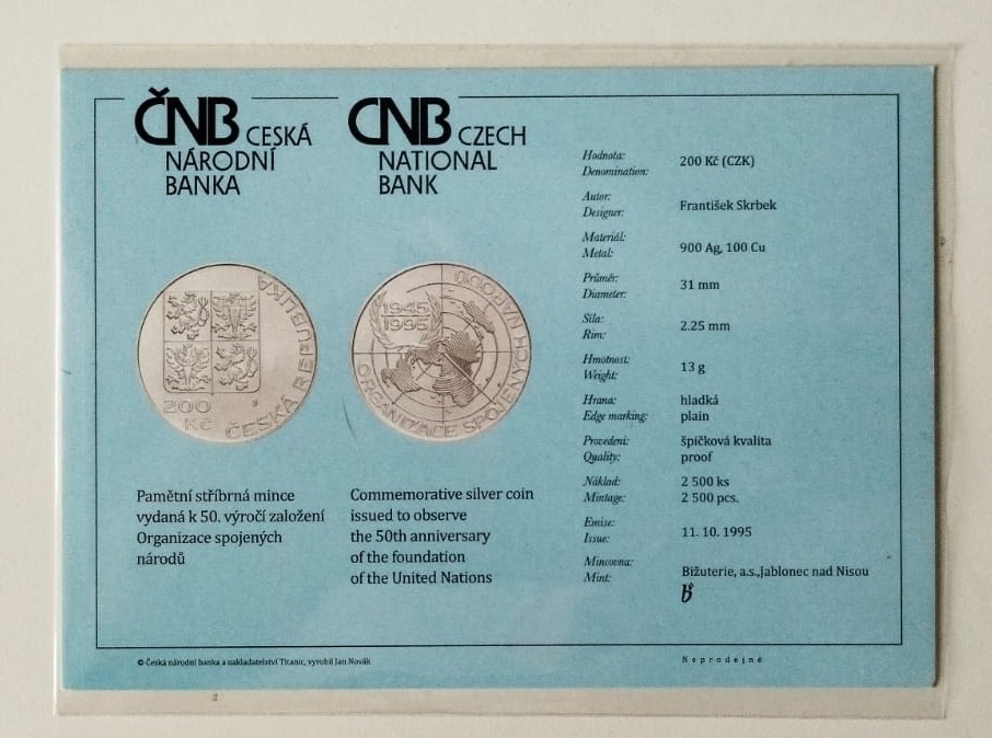 200 Kč 1995 - OSN Proof - 4