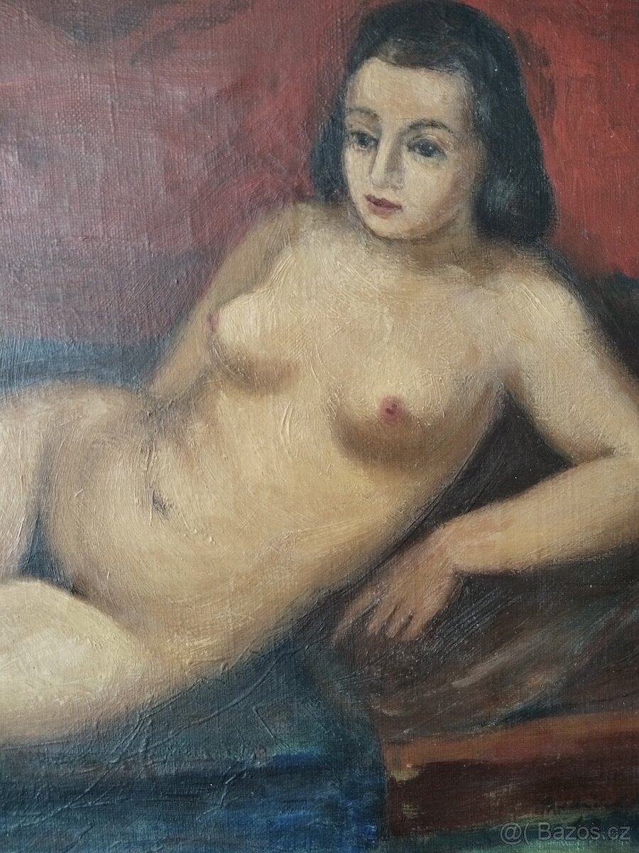 obraz LEŽÍCÍ DÍVKA, akt, olej, sign. Bedřich Knopp 1948 - 4