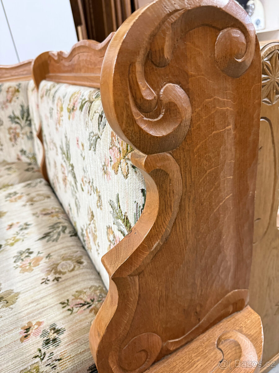 Dvakrát dubová jídelní lavice + stůl a židle - 4