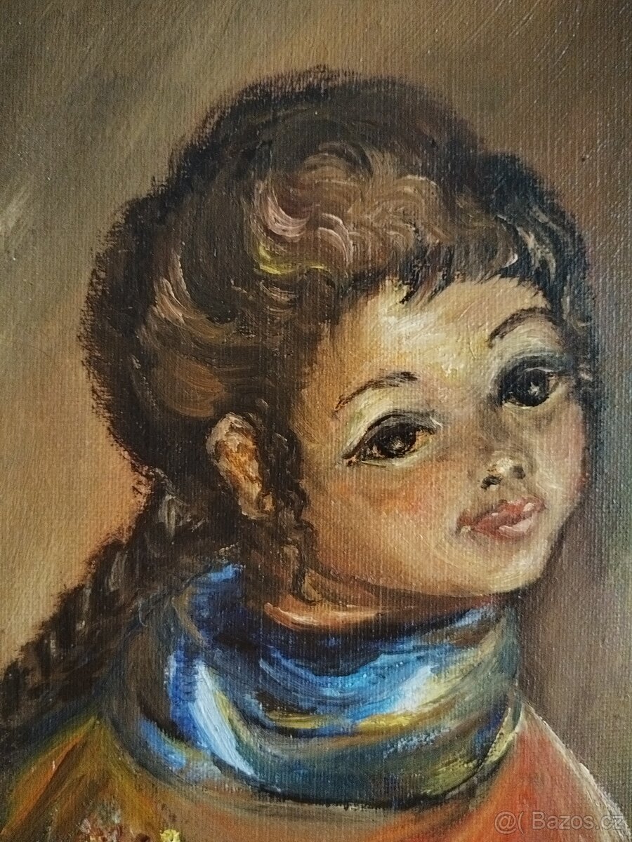 obraz HOLČIČKA SE SVÍCNEM, olej, sign. neurčeno - 4