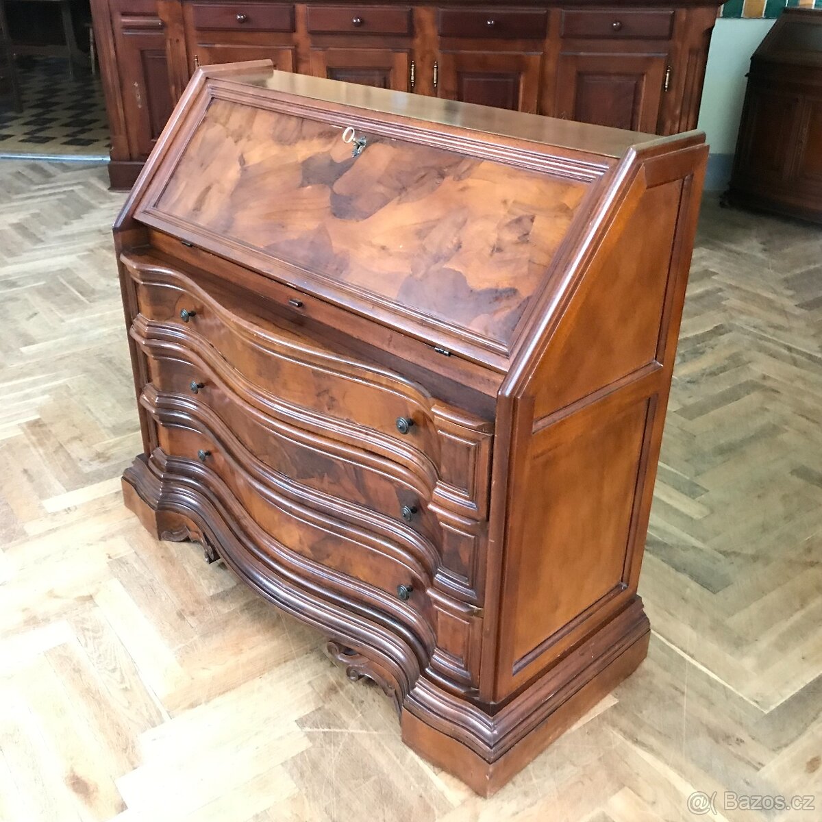 Sekretář - psací stůl zámecký, vykládaný dub - 4