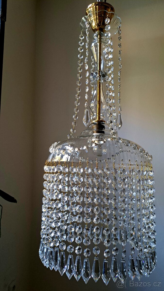 Starožitný celoskleněný křišťálový lustřík, lustr, - 4