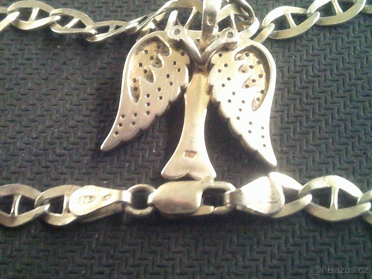 Stříbrný řetízek + stříbrný přívěšek anděl - 4