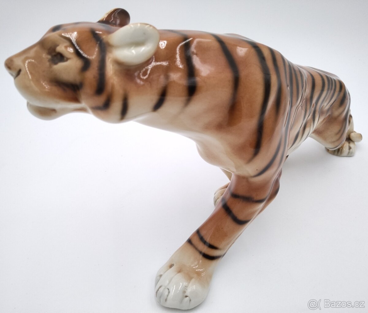 Krásný starý porcelánový tygr, Royal Dux, cca 39 cm - 4