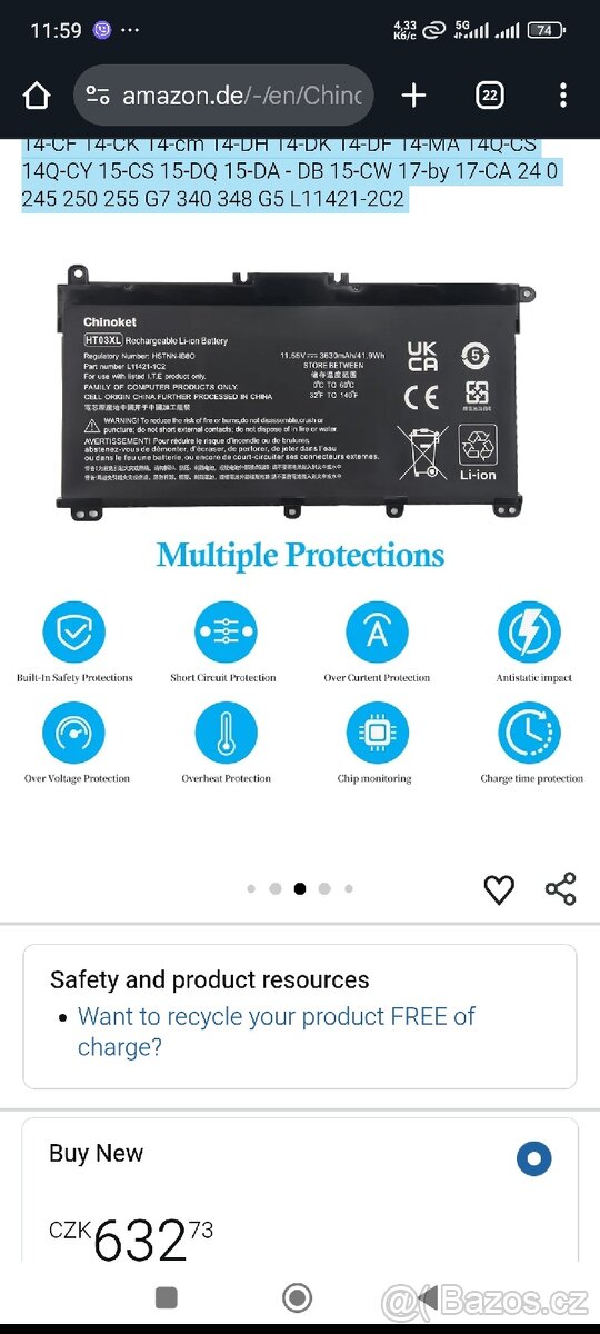 baterie HP HT03XL nová HP 240/245/250 g7 - 4